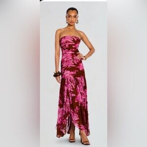 Retrofete Teryn One Shoulder Floral Pink and Brown Dress